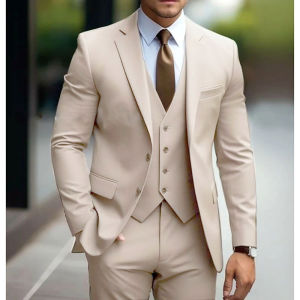 Fashion Mens 3 Piece Suits Slim Fit Groom Tuxedo Wedding/Business Jacket Vest Trousers Set for Party Prom Male Dinner Outfits
