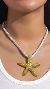 Exaggerated Boho Metal Big Starfish Star Pendant Choker Necklace Women Summer Punk White Chunky Chain Y2K Jewelry Accessories