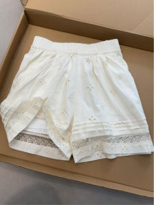 Summer 2025 High Waist Loose Lace Splicing Hollow Design Wide Leg Short Pants Womens Casual Comfortable Fashion Korean Style