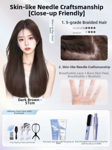 MENGSIQIAN | Invisible Natural Lace Front Long Straight Hair Wig