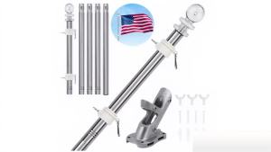 Stainless Steel Flagpole with Stainless Steel Flagpole Holder 180cm Flag Pole Kit with Rotating Rings