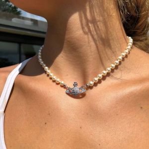 vivienne westwood Pearl necklace female Spicy rhinestone love choker collarbone chain Necklace accessories