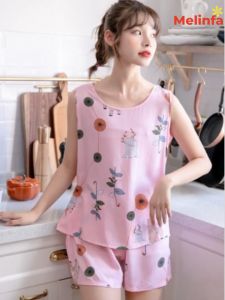 Bộ đồ ngủ mặc nhà nữ áo vải Cotton lụa tự nhiên mềm mại thoáng mát mặc mùa hè bộ ba lỗ mã VABD0179