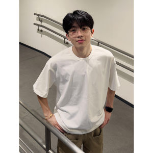 White Breathable Short Sleeve Mens T-shirt Summer Stylish Half Sleeve American Trendy Brand Shoulder Five T-shirt