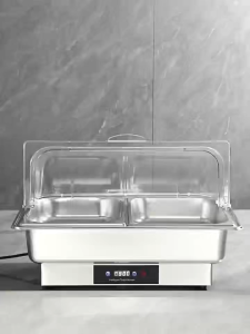 SHANBEN สแตนเลสอุ่นอาหาร หม้ออุ่นร้อน ถาดอุ่นอาหาร อ่างอาหารจัดบุฟเฟ่ห์ ถาดบุฟเฟต์ ปรับอุณหภูมิ แถมฟรีขาตั้งและฝาปิด ถาดอาหาร