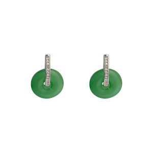 New Chinese Style Earrings Safety Lock Green Jade Dangle Earrings Versatile Pair out Fashion Jewelry for Women