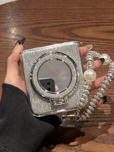Xiaomi MixFlip Folding Screen Phone Case Womens Full Cover Mirror Chain Anti-Fall Protective Shell Transparent Luxury Fashion