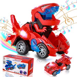 2 in 1 Deformation Car Toys Automatic Transform Robot Model Dinosaur With Light Music Early Educational Dino Toy For Boy Gift