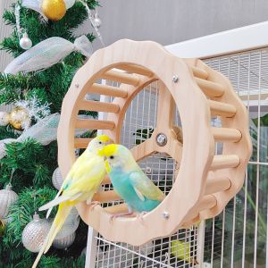 Large Parrot Toy Sun Climbing Stand Real Wood Running Wheel Scenery Decoration for Parrot Caged Pets Relieving Boredom