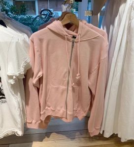 BM Official Website Zhao Lusi Same Style Sweatershirt Outwear BM Fall and Winter Casual Versatile Slimming Pure Color Zipper Hooded Cardigan Female