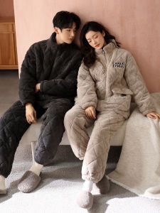Couples Coral Fleece 3-Layer Cotton-Padded Warm Pajama Set