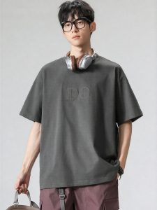 Wood soon | American Style Embroidered Letter Round Neck Short Sleeve T-Shirt