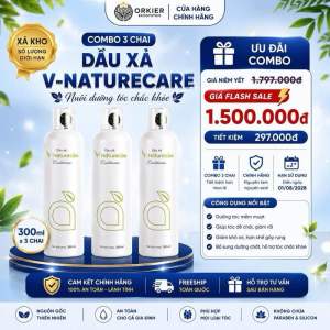 [ HSD 01/08/2028 ] Combo 3 Chai Dầu Xả Hữu Cơ V-Naturecare 300ml - Dưỡng Tóc Mềm Mượt Giảm Khô Xơ Dễ Chải
