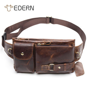 EDERN Mens Genuine Leather Waist Bag Retro Casual Chest Bag Cellphone Fanny Pack Cowhide Belt Bag Hip Bumbag Sling Bag for Men