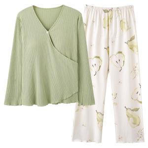 MiiOW | Maternity Sleepwear Spring Autumn Lightweight Breastfeeding Gown With Chest Pad Home Clothes Summer Thin Set Womens Long Sleeve V-neck Gown