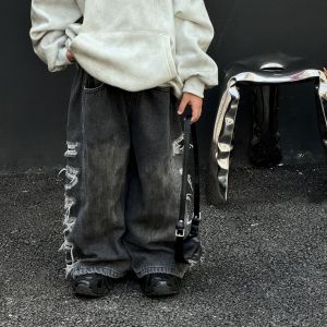Winter Fleece Lined Boys Jeans Tear Hole Warm Trousers for Kids Casual Long Pants Stylish Boys Clothes Comfortable Fit
