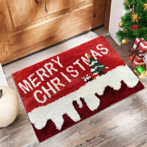 VIKAMA Giáng Sinh Thảm Cửa Nhiều Màu Sắc Xmas Cây Ngôi Sao Tuyết Chống Trơn Trượt Ngoài Trời Trong Nhà Thảm Cho Cửa Trước Hiên Nhà Trang Trí Nhà PVC Lưng