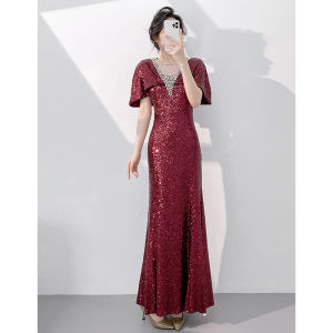 Elegant Red Heavy Embroidery Fish-Tail Evening Dress