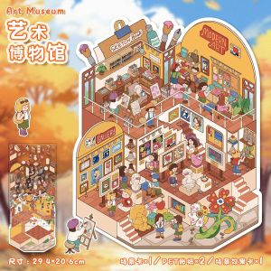Kawaii 3D Cute cartoon character Art Museum Landscape Sticker DIY Pocket Cabin Scene Festival HolidayChildren gifts 