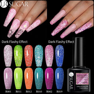 UR SUGAR Reflective Fluorescent Gel art Nail long Polish Neon Yellow Pink Red Glitter Semi Permanent Soak Off UV LED Nail Varnishes