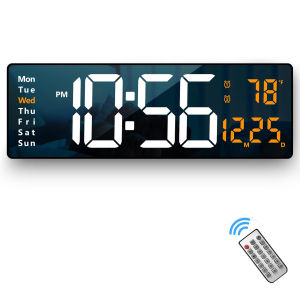 Large Digital Wall Clock with Remote Control 16inch/41cm Electronic Watch with Big LED Screen Dispaly Date Week Temperature