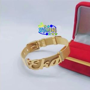 gelang gesper custom nama sendiri titanium gold dan silver
