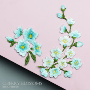 Fashionable Embroidered Cherry Blossom Patch Iron on Fabric Sticker DIY Sewing Accessories Floral Pattern Clothing Repair