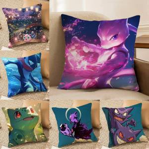 Bandai | Pokemon Anime Artwork Collection Plush Pillow Cover Soft Short Plush Cushion Cover For Sofa Bedroom Home Decor Gift