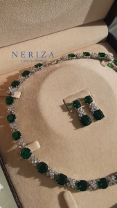 Neriza Jewelry/ชุดเครื่องประดับเพชรสังเคราะห์ สร้อยคอพร้อมต่างหูเพชรรอบคอ เครื่องประดับเจ้าสาว NZC006