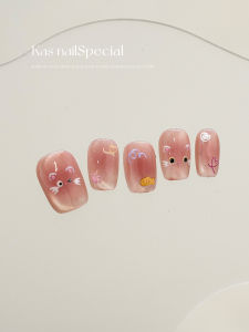 Handmade Japanese Style Short Cat Design Wearable Nail Tips Pure White Ice Transparent Finish Quality Beauty Nail Art Accessories