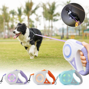 Teeker vật nuôi dây dắt thú cưng có thể thu vào với cảm ứng mềm mại RGB đèn vòng tròn và đèn pin 3 hoặc 5 mét dây xích dài Dây dắt chó Dây Xích mèo tối tân thiết kế Chó Chó Con Mèo mèo con