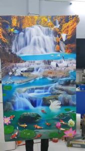 Tranh dán tường khổ dọc VTC Cảnh thác nước đẹp UD1213 kim sa