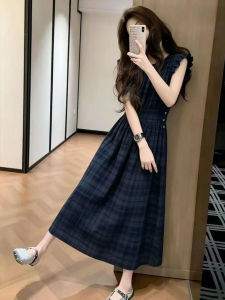 BIFEIMENG | Retro Blue Gingham French Style Womens Summer Dress Slimming Waist