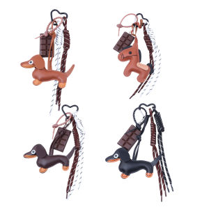Leather Dachshund Keychain Chocolate Pendant High-end Accessories Braided Rope Bag Pendant Nylon Jewelry Gift For Friends