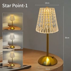 Crystal LED Table Lamp Touch Sensor Desktop Night Light Rechargeable Reading Lamp for Bedroom Bedside Hotel Bar Decor Dimmable