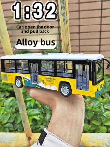 City Open-Door Bus Bus Tourist Bus Bus Acousto-Optic Model Kids Metal Bus Toy
