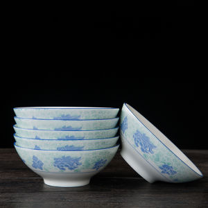 Vintage Blue Rimmed Rice Bowl Creative Ceramic Dining Utensils Underglaze Color Old Style Chinese Style Soup Bowl Home Use