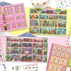 Kawaii Doll Apartment 3D  Pink Hotel Landscape Sticker DIY  Pocket Cabin  Scene   Halloween Childrens Toys gifts ﻿