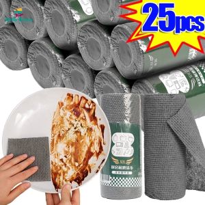 25Pcs/Roll Kitchen Disposable Lazy Rag Thickened Non-woven Dishcloths Car Point Convex Wipes Reusable Home Cleaning Towel