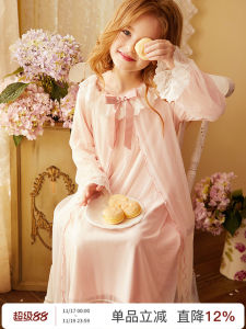 ชุดนอนผ้าไหมน้ำแข็งแขนยาวสำหรับเด็กผู้หญิง RoseTree ชุดนอนเด็กผู้หญิงสไตล์เจ้าหญิง ชุดนอนเด็กผู้หญิง ชุดนอนฤดูใบไม้ผลิและฤดูใบไม้ร่วง