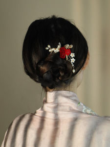New Year Red U-Shaped Hairpin Engagement Traditional Chinese Costume Accessory for Cheongsam High-End Ancient Style Hanfu