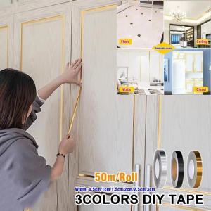 50m/Roll Self-adhesive Tile Tape Brushed Gold Floor Edging Waterproof Seam Wall Sticker Wall Gap Ceiling Home Decoration