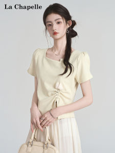 La Chapelle | Ruffled Slit Slim Fit Short Sleeve T-Shirt