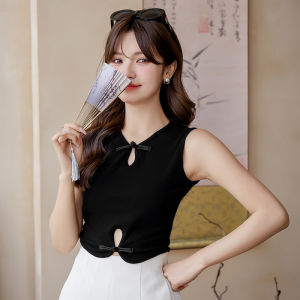 Womens Jazz Dance Top New Chinese Style Buttoned Cheongsam Tank Top Short Sleeveless Outfit Performance Clothes Cotton Blend Fabric