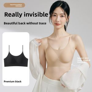 Miiow | Cat Person Invisible Thin Strap Bra Womens Summer Breathable Foundation Liquid Underwear Gathered Cup Seamless Strap Design
