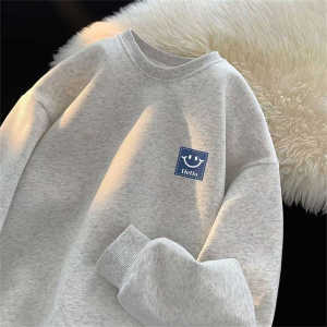 Heavyweight Pure Cotton Fleece Hoodie Mens round Neck Jacket for Teens Autumn Winter Casual Comfortable Breathable Sweatshirt