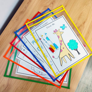 Colorful Waterproof PVC File Bag Transparent Dry Wipe Bag Kindergarten Practice Bag Learning Bag Business Storage Document Bag