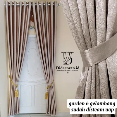 gorden blackout glosy tebal 6 gelombang untuk pintu dan jendela kamar ruang tamu minimalis aestetik murah abu tua