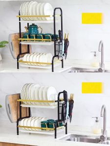 Stainless Steel Storage Dish Rack Drain Rack Storage Rack Above Sink Kitchen Tableware Rack Storage Organizer