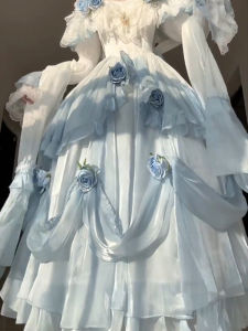 Elegant Retro French Lolita Dress Gradient Color New Year Visit Dress Christmas Princess Skirt Year End Party Costume